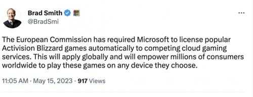 微软动视暴雪交易获欧盟批准!CMA:这是错误的决定
