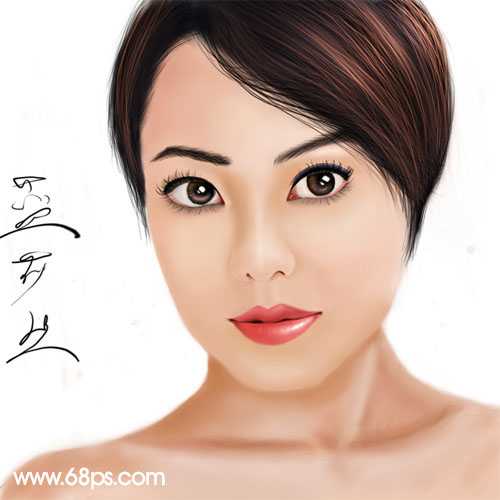 photoshop 鼠绘短发美女头像