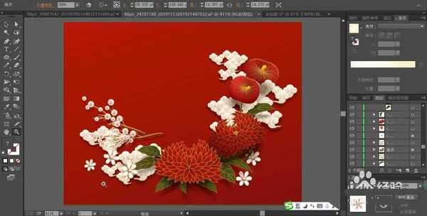 ai怎么设计中国风红色鲜花背景图?