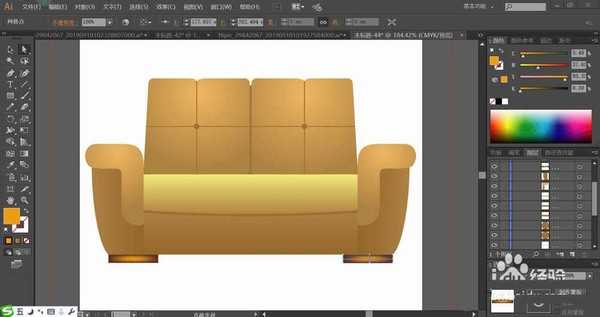 ai怎么绘制扁平化的金色沙发插画?